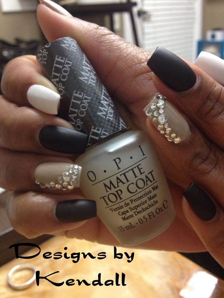 Matte Black Nails with Design