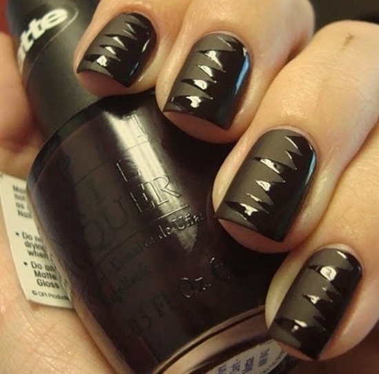 Matte Black Nails with Design