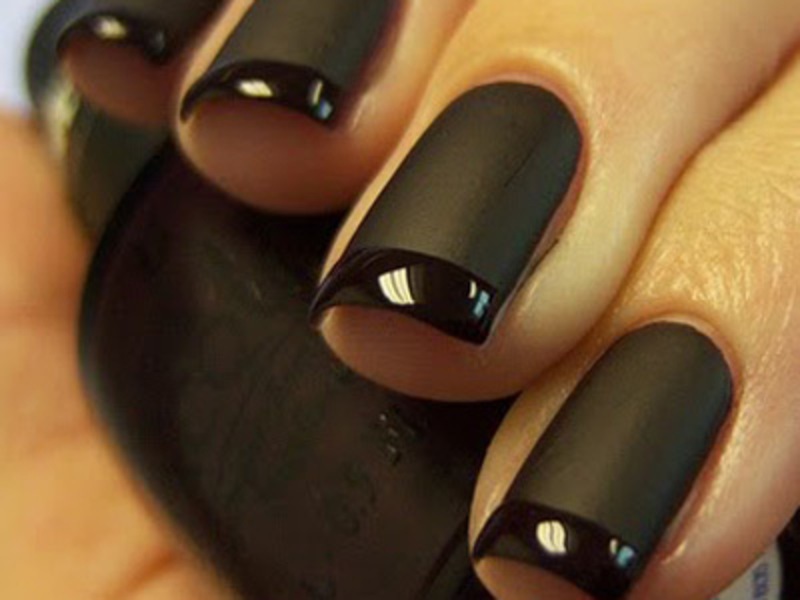 Matte Black Nails with Shiny Tips
