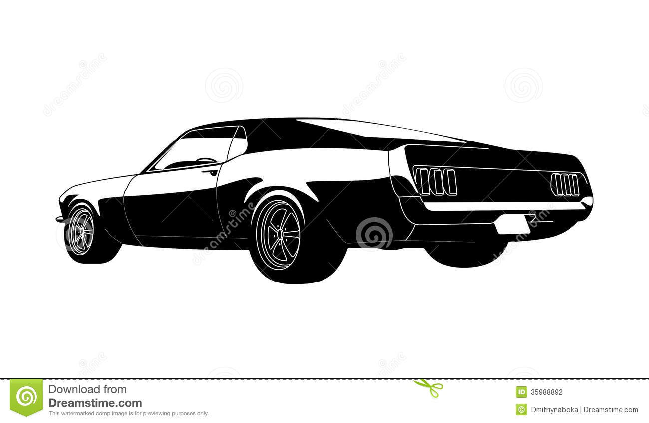 Muscle Car Vector Black White