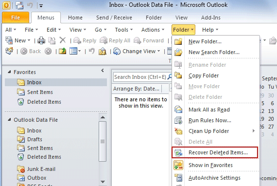 Recover Deleted Items Outlook 2010