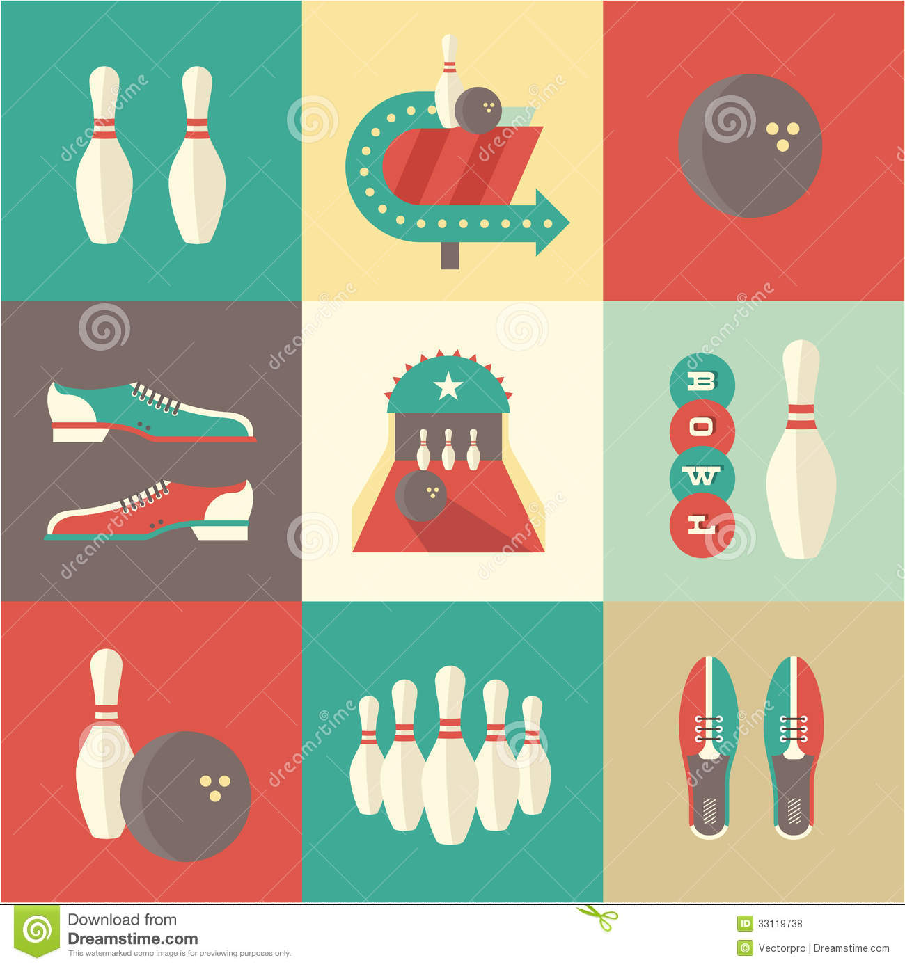 Retro Bowling Party Clip Art