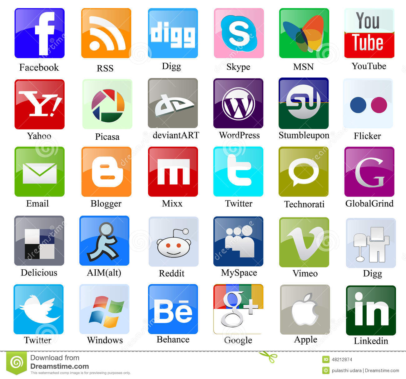 Social Media Icons and Names