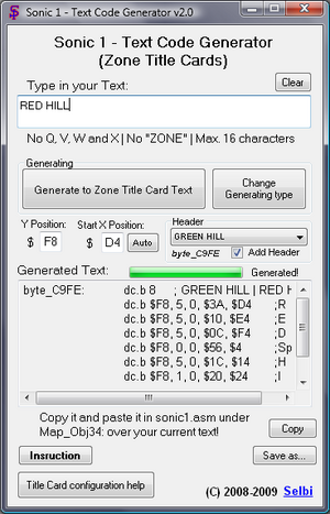 Sonic 1 Code Text Generator Sonic 1 Code Text Generator