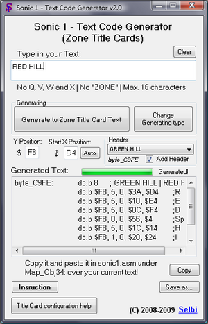 Sonic 1 Code Text Generator
