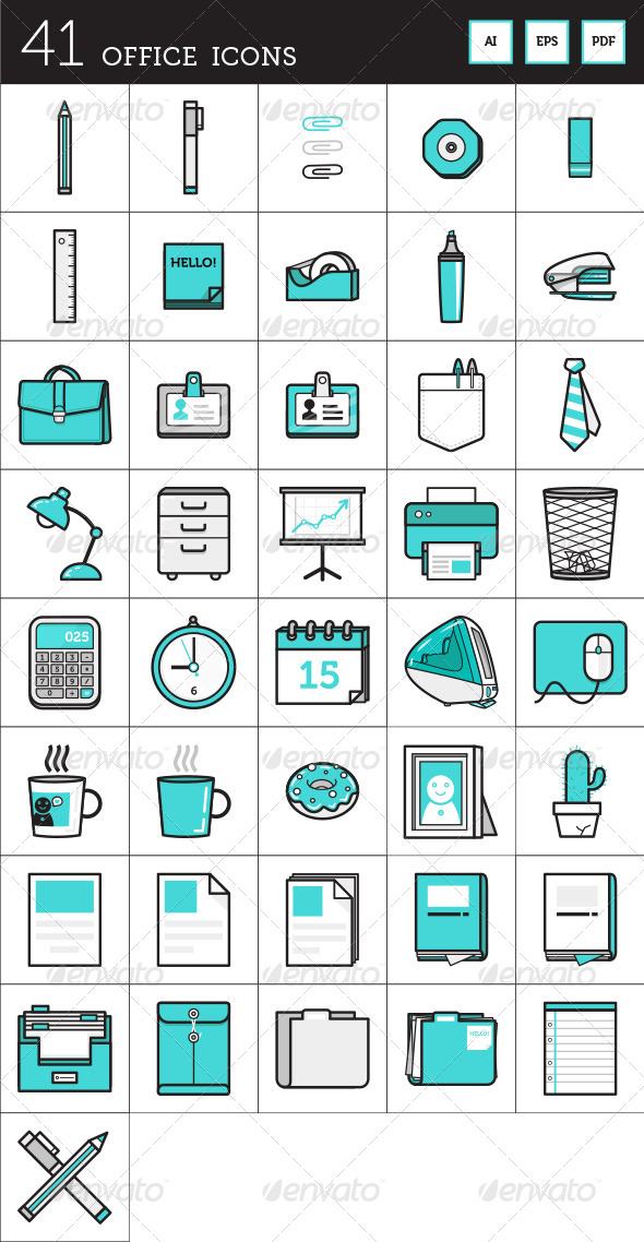 Vector Flat Office Icons #GraphicRiver