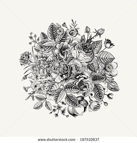 Vintage Black and White Flower Vector