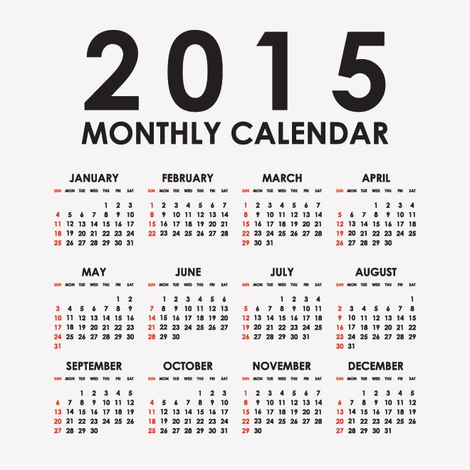 2015 Monthly Calendar Vector 2015 Monthly Calendar Vector
