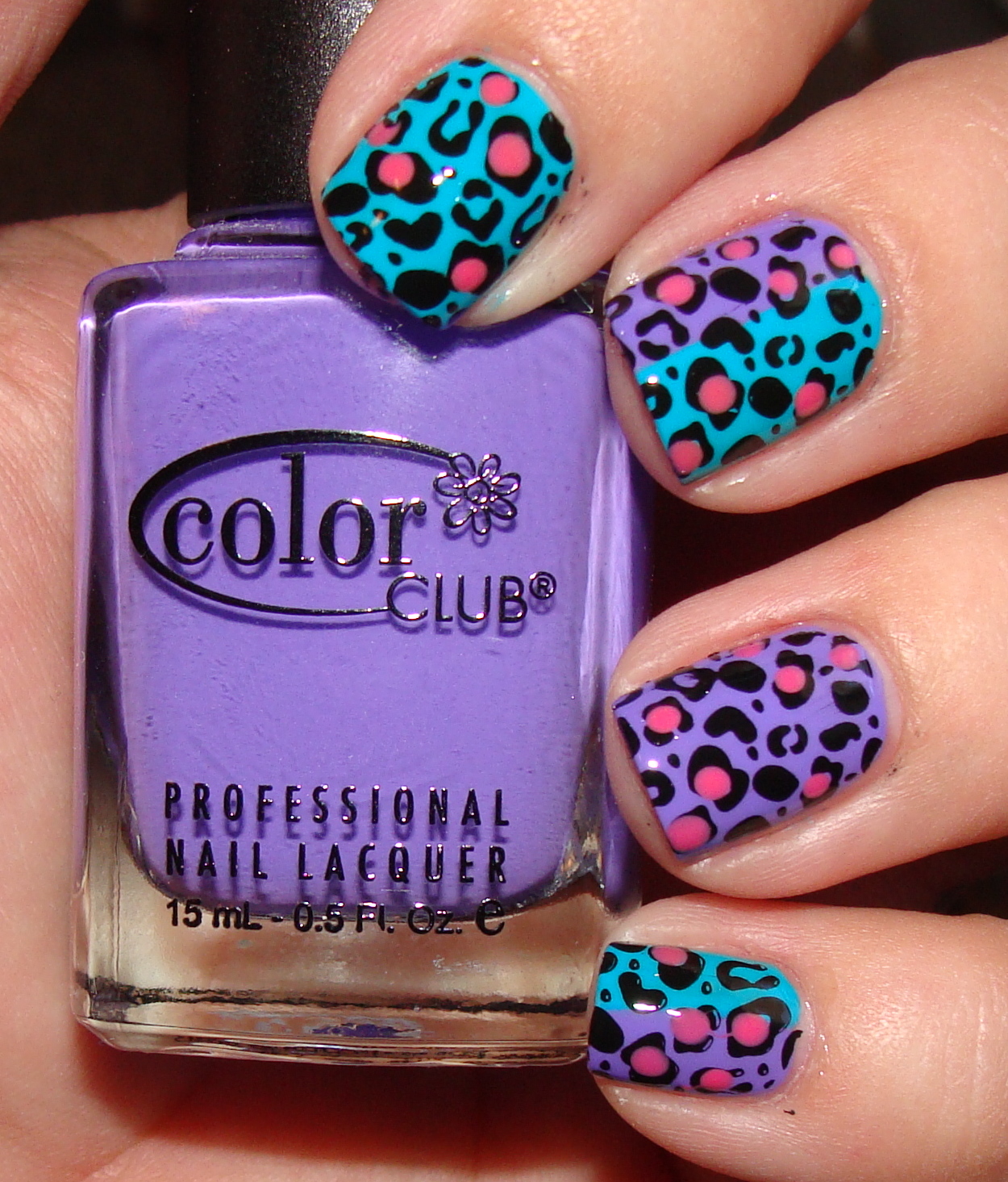 Blue and Purple Leopard Print Nail Designs