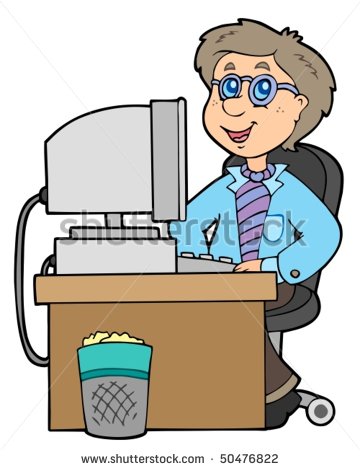 Cartoon Office Worker at Computer