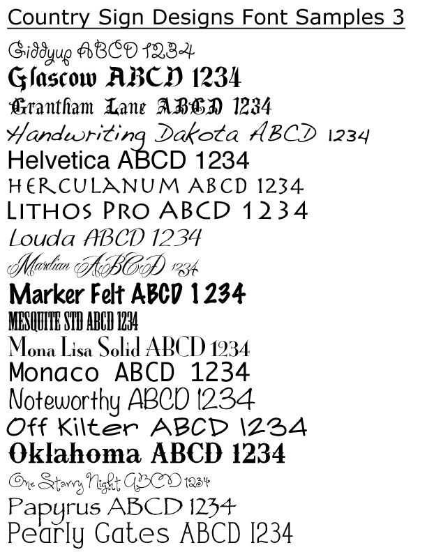Country Font Samples Country Font Samples