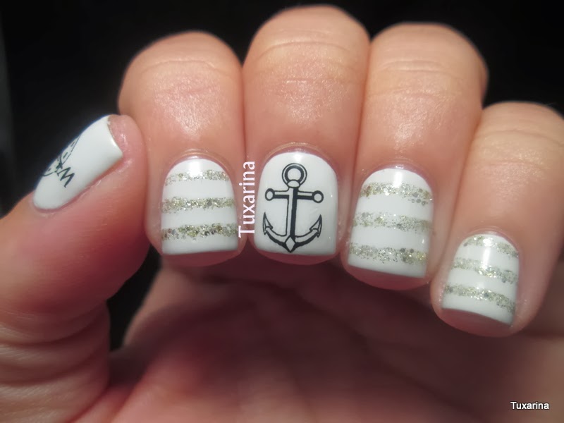 French Tip Nails with Anchor Design