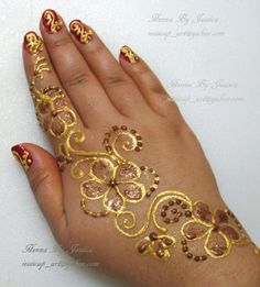 Gold Henna Tattoo Flowers Design