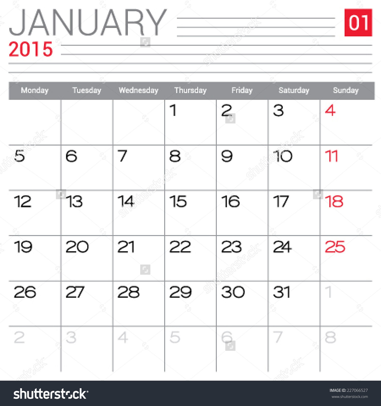 January 2015 Calendar Template Blank