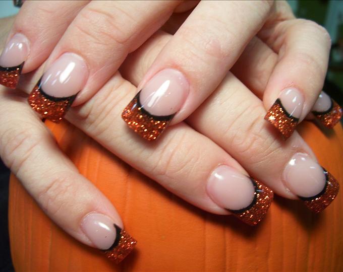 Orange and Black Acrylic Nails