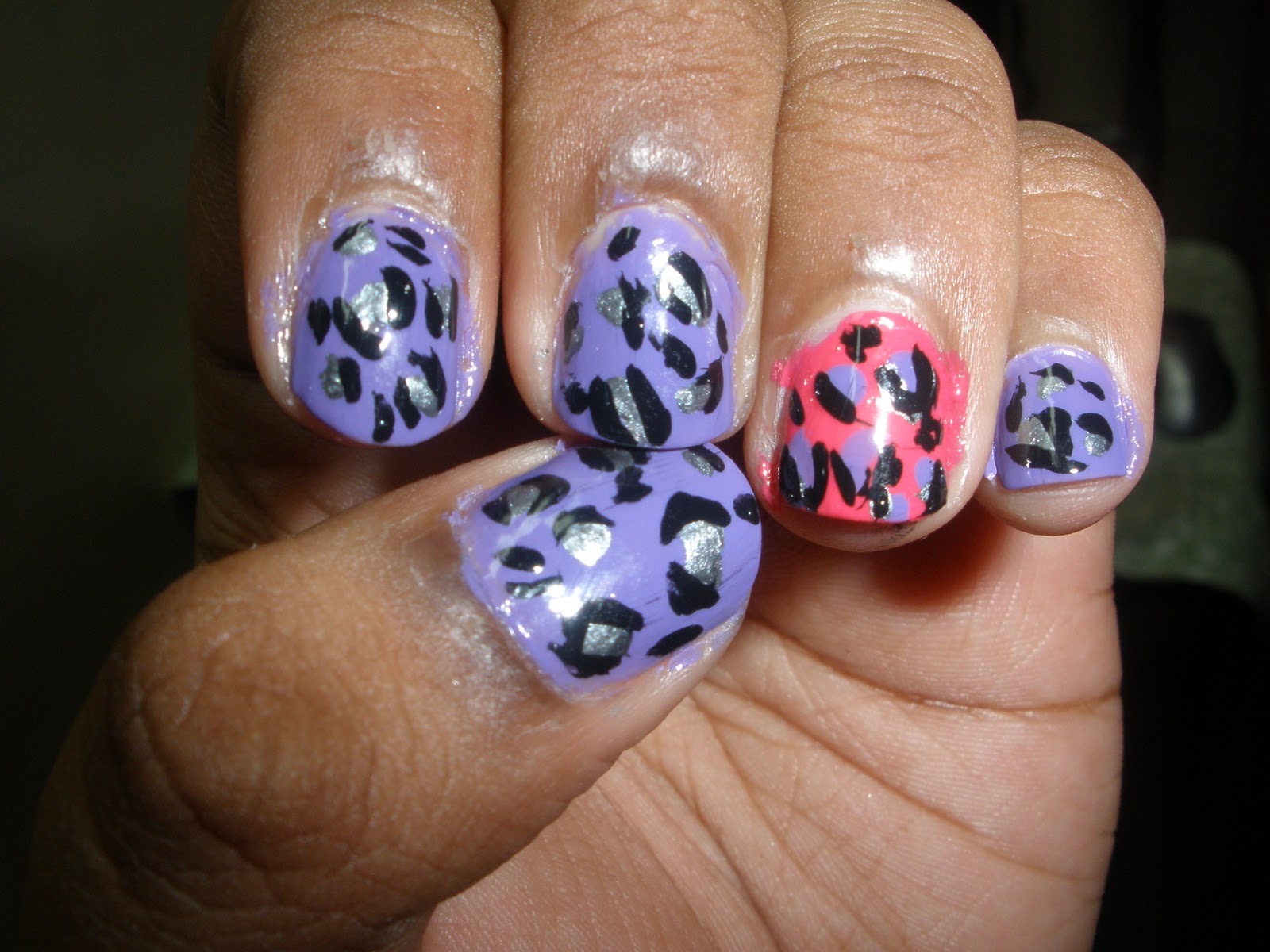 Pink and Purple Leopard Nail Design