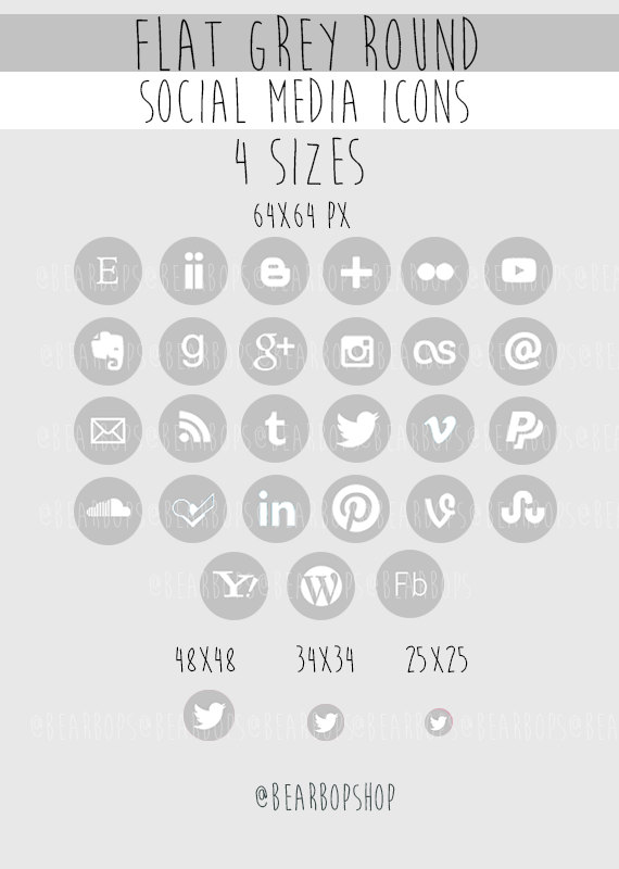 Social Media Icons Grey Flat