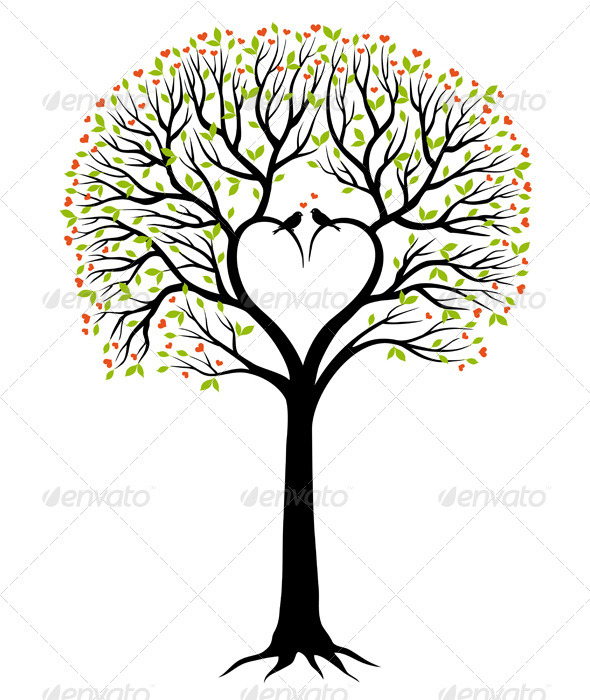 A Tree with Birds and Heart Clip Art