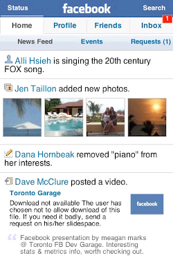 Facebook Mobile Interface