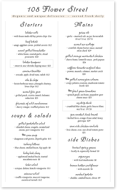 Fancy Restaurant Menus