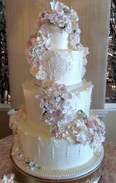 Floral Cascade On Wedding Cake