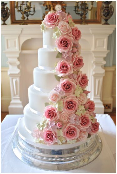 Floral Cascade On Wedding Cake