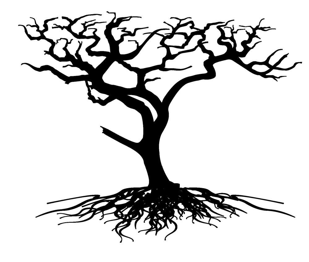 Oak Tree with Roots Silhouette