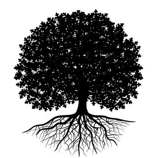 Oak Tree with Roots Silhouette