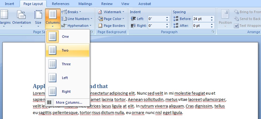 Page Layout Word Document