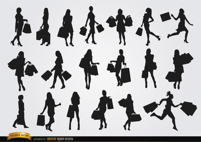 Silhouette of Girl Walking with Shopping Bags Silhouette of Girl Walking with Shopping Bags