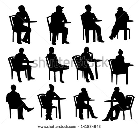 Silhouette People Sitting at Tables Silhouette People Sitting at Tables