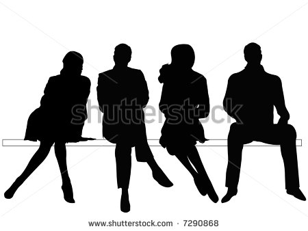 Silhouette People Sitting On Benches