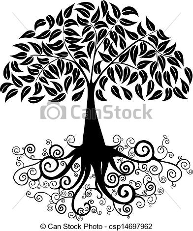 Tree with Roots Silhouette Clip Art