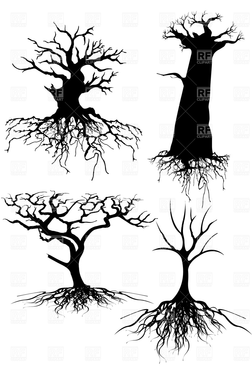 Tree with Roots Silhouette Clip Art