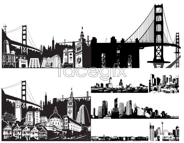 Urban Building Black and White Clip Art