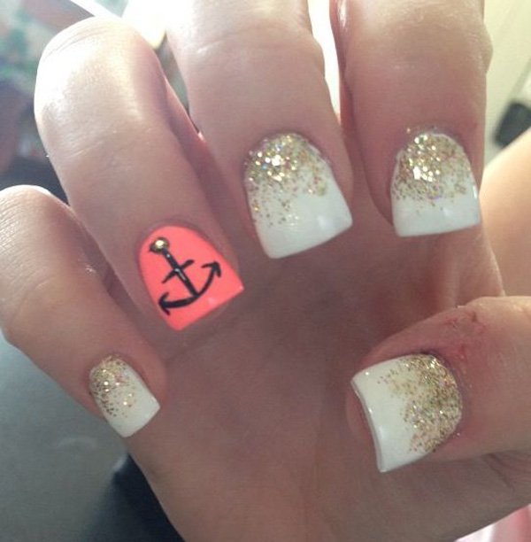 White Nail Designs with Anchor