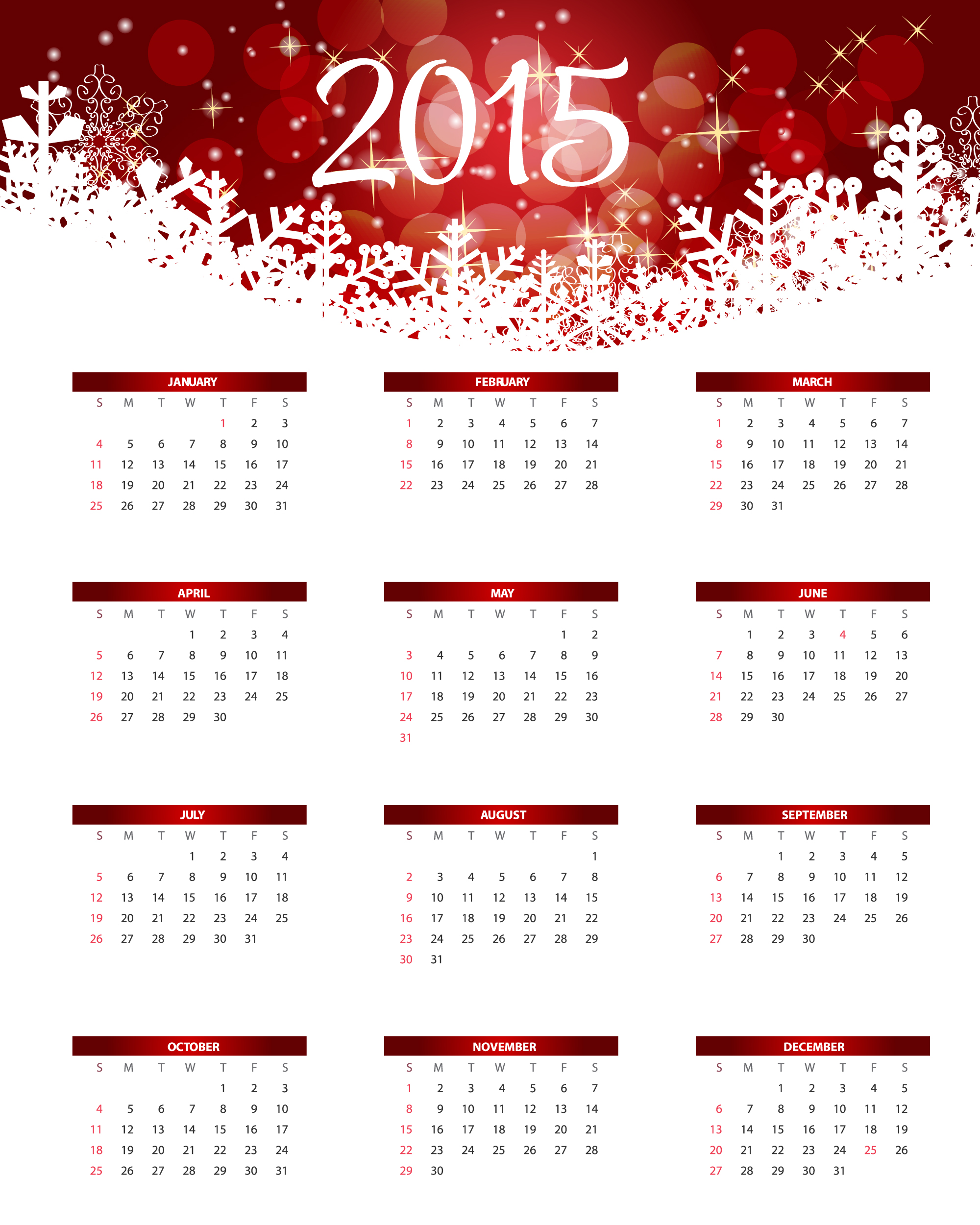 2015 Calendar Vector Free