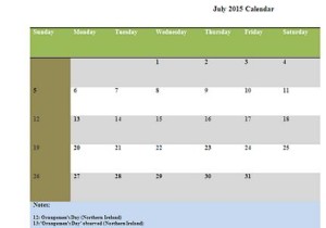 2015 Calendar with Holidays Template
