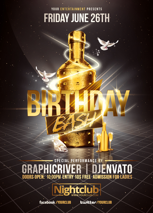 Birthday Bash Club Flyers Templates Free