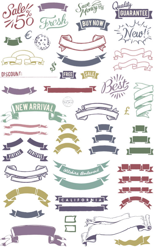 Colorful Vintage Vector Ribbons