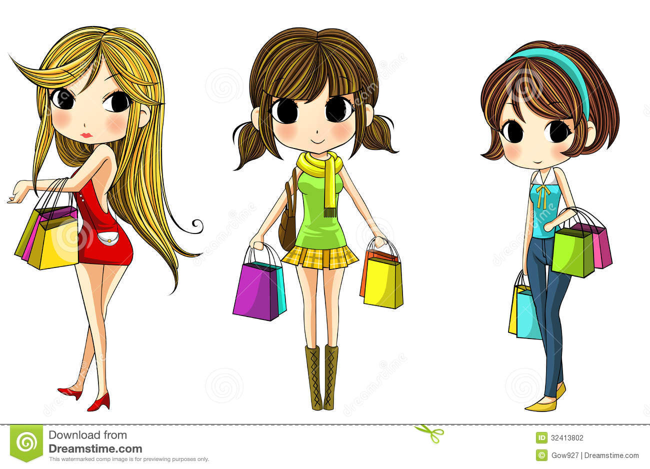 Cute Cartoon Girl Shopping