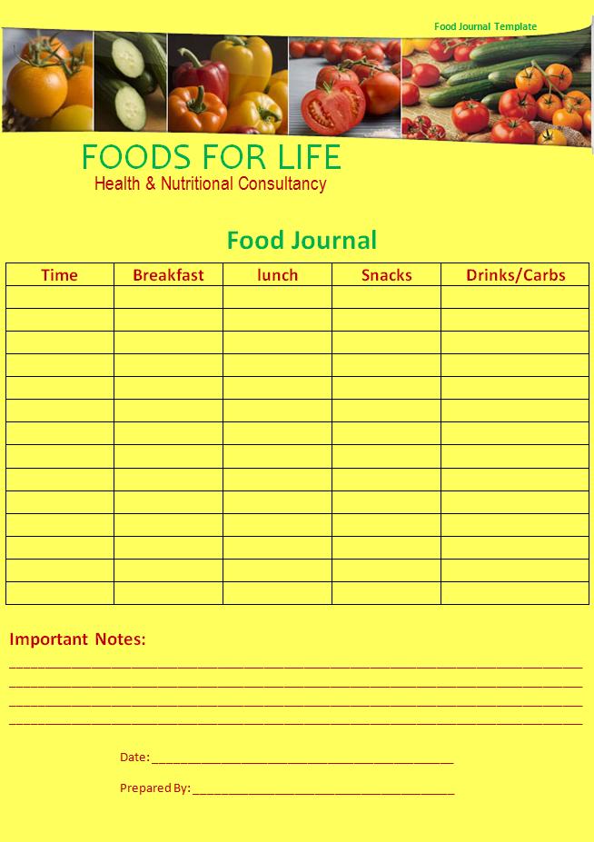 Free Food Journal Template