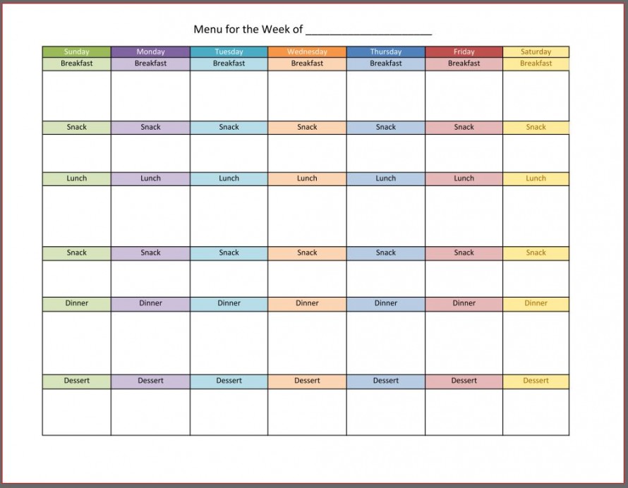 Free Printable Weekly Menu Planner Template