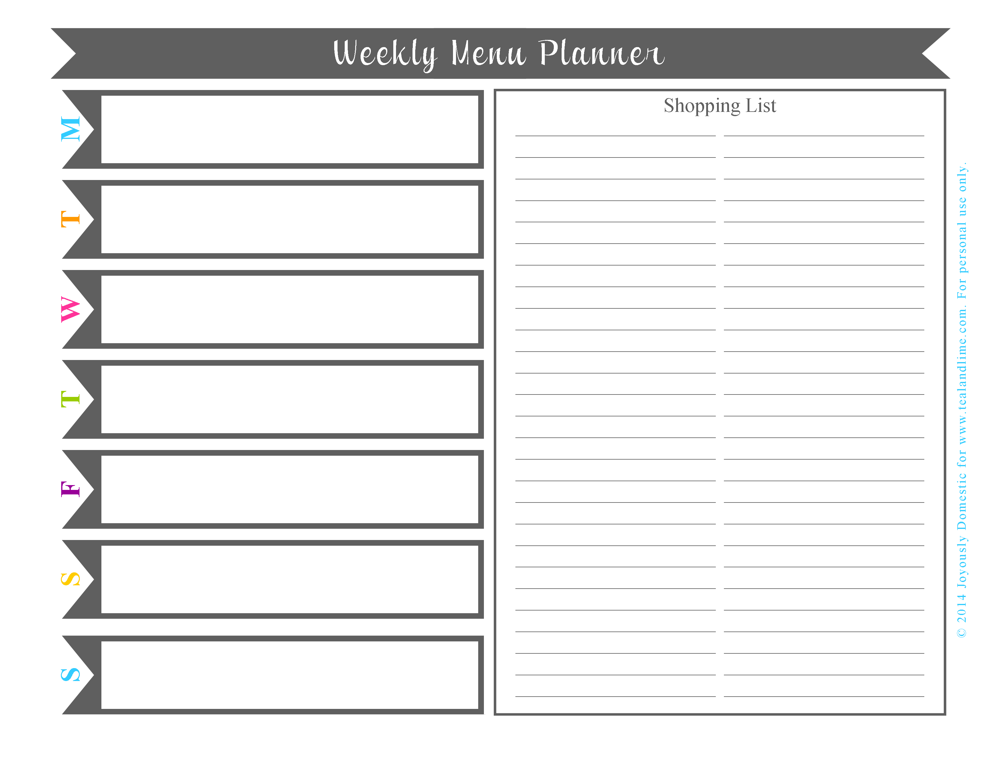 Free Printable Weekly Menu Planner Template