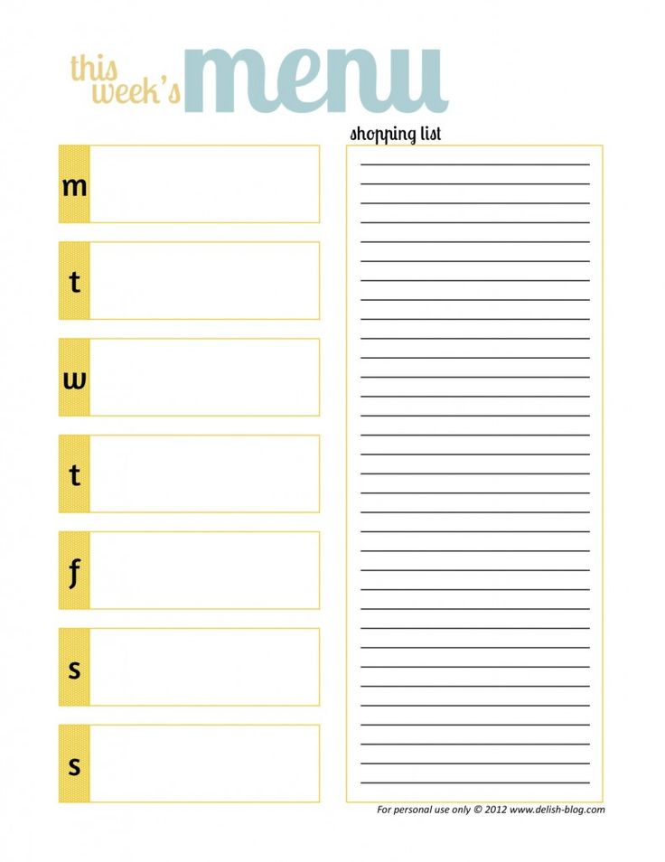 Free Printable Weekly Menu Planners