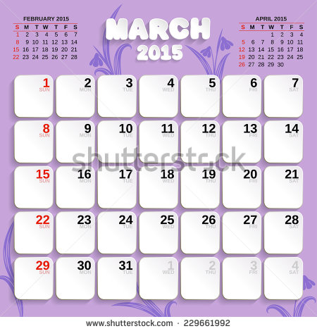 Month of March 2015 Calendar