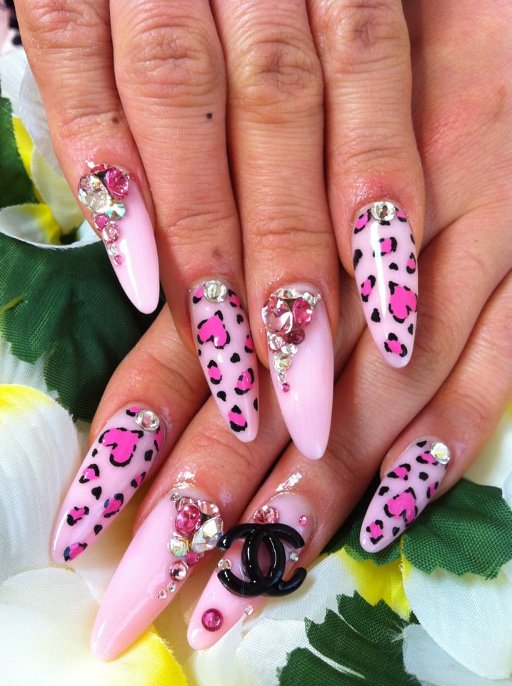 Pink Leopard Acrylic Nail Designs