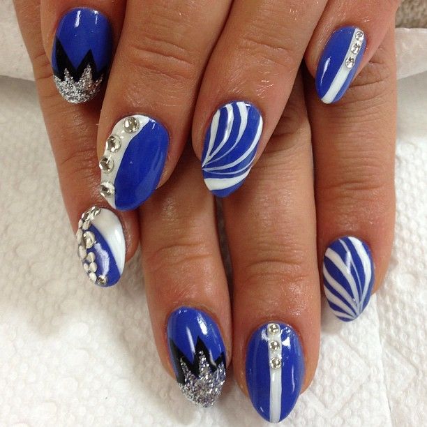 Royal Blue and White Nail Designs