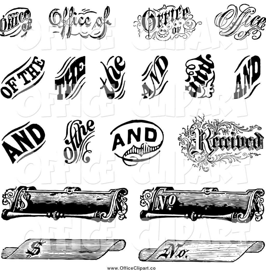 Vintage Scroll Clip Art Black and White Word