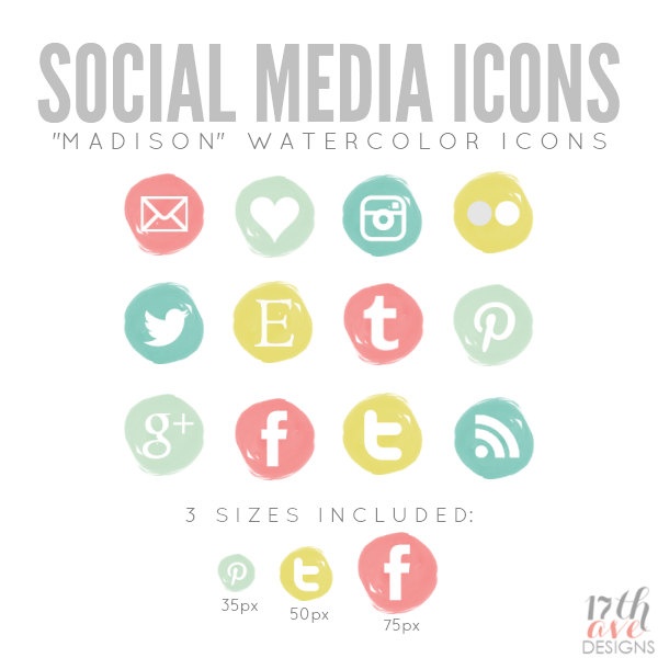 Watercolor Social Media Icons